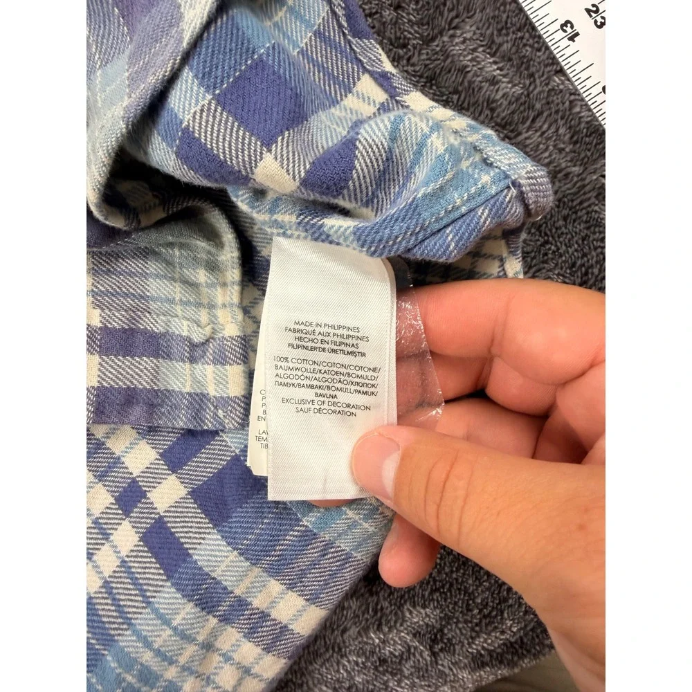 Polo Ralph Lauren Mens Classic Fit Blue White Plaid Cotton Button Down Flannel M